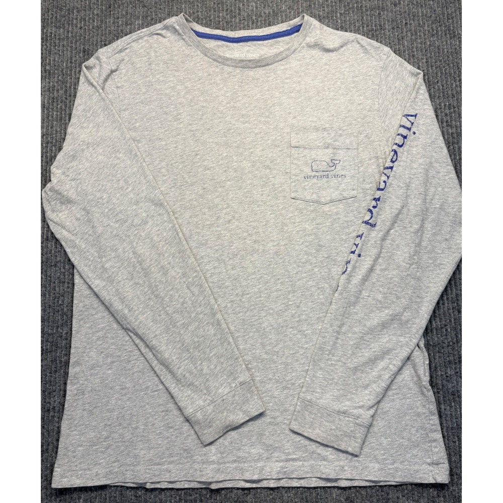 Vineyard Vines Mens Long Sleeve Pocket T-Shirt Gray Whale Graphic Size M
